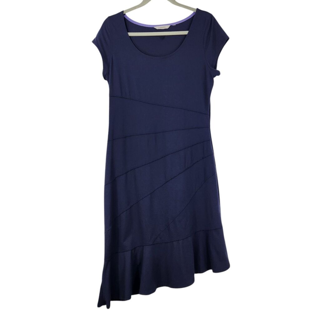 Athleta Dress Small** Athleisure Jersey Knit Pintucks Asymmetrical Hem Ruffle